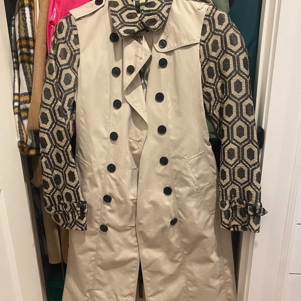 Burberry Beige and Black Patterned Trench Coat